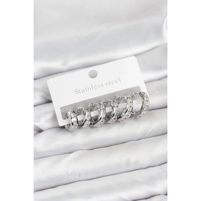 316L Çelik Gümüş Renk Su Yolu Halka Küpe Seti