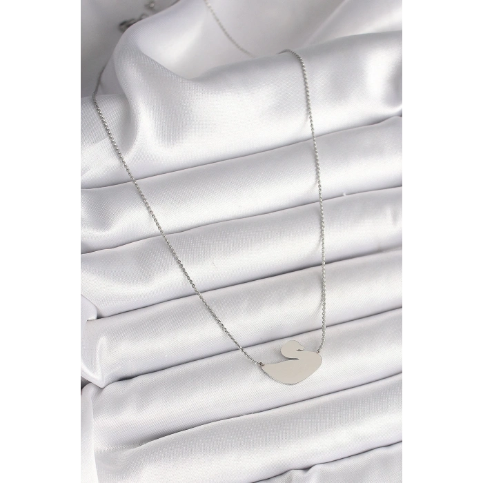 316L Çelik Gümüş Renk Zincir Kuğu Model Kadın Kolye