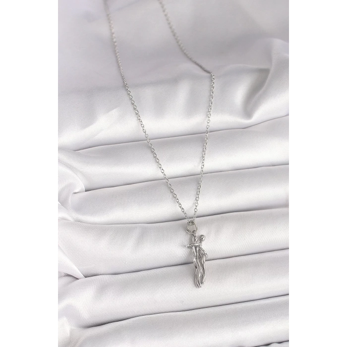 316L Çelik Gümüş Renk Zincir Sarılma Model Kadın Kolye