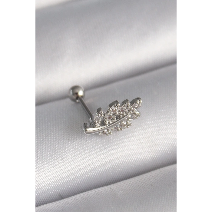 316L Çelik Gümüş Renk Zirkon Taşlı Dal Tragus Piercing