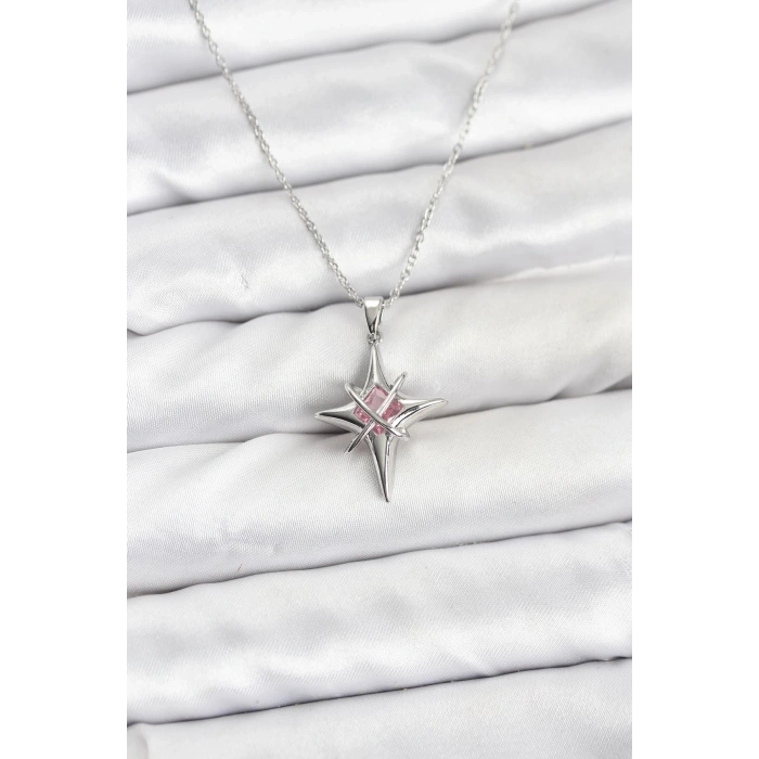 316L Çelik Gümüş Renk Zirkon Taşlı Kutup Yıldızı Model Kadın Kolye