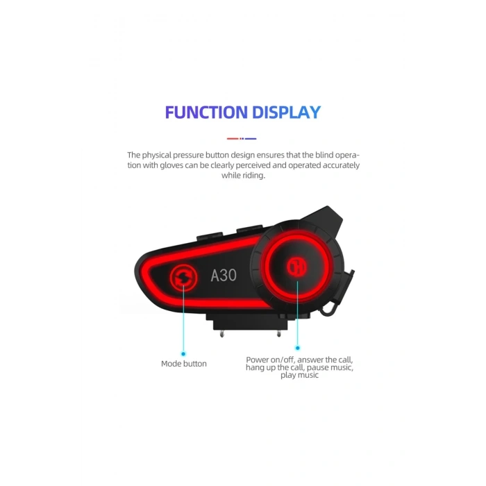 A30 Motosiklet Kask Kulaklık Intercom Işıklı 2 Eşleşme Özellikli