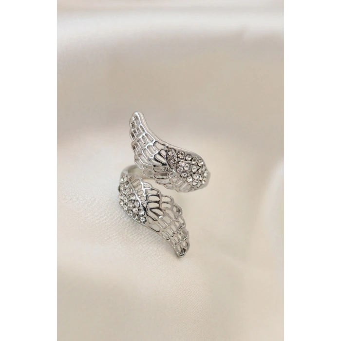 Ayarlamalı Silver Renk Metal Zirkon Taşlı Kanat Yüzük