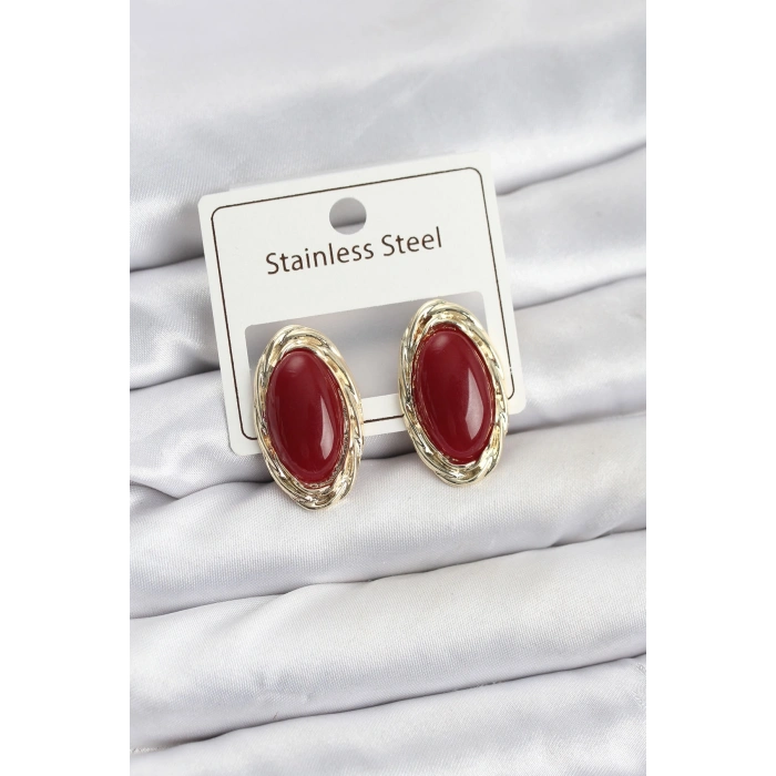 Kırmızı Badem Model Vintage Kadın Küpe