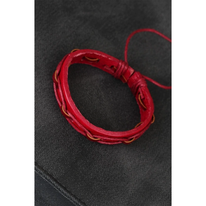 Kırmızı Renk İpli Yeni Sezon Deri Erkek Bileklik