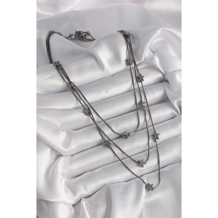 Pirinç Füme Renk 3Lü Yıldız Model Kadın Kolye