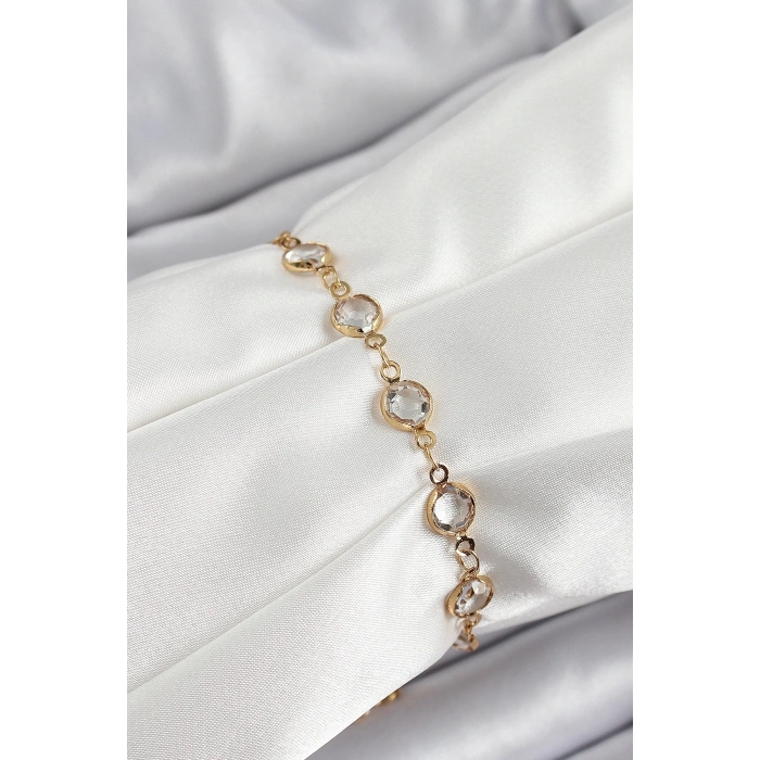 Pirinç Gold Renk Zirkon Taşlı Kadın Bileklik