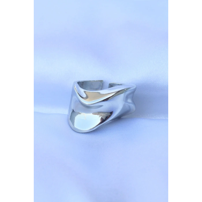 Pirinç Gümüş Renk Ayarlanabilir Kalın Ezme Yüzük