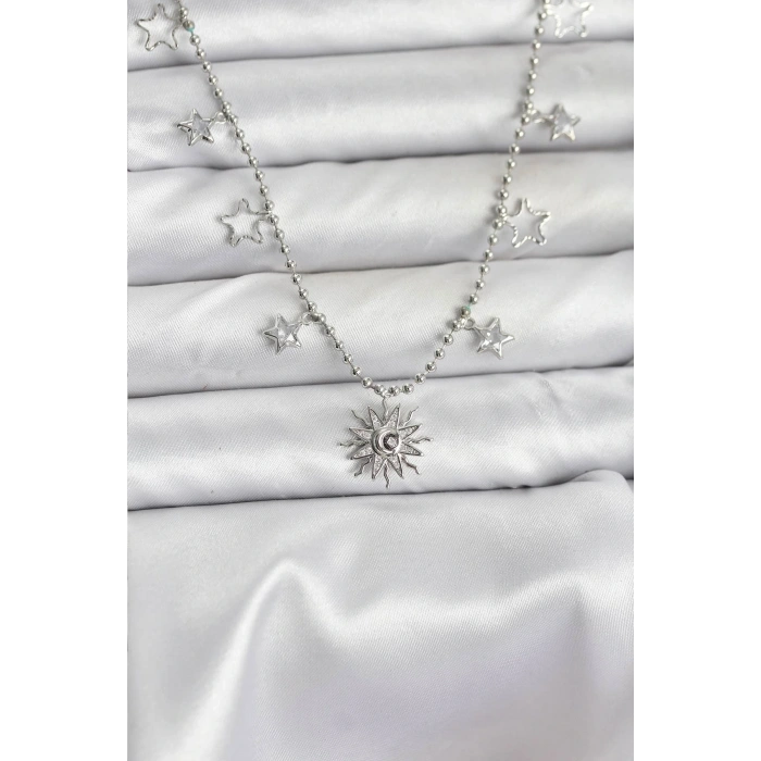 Pirinç Gümüş Renk Güneş Model Kadın Kolye