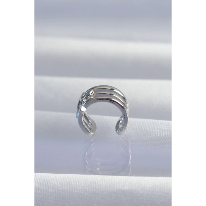 Pirinç Gümüş Renk Yonca Earcuff Küpe