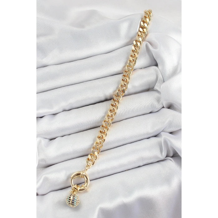 Pirinç Nazar Model Zirkon Taşlı Gold Renk VİP Seri Kadın Bileklik