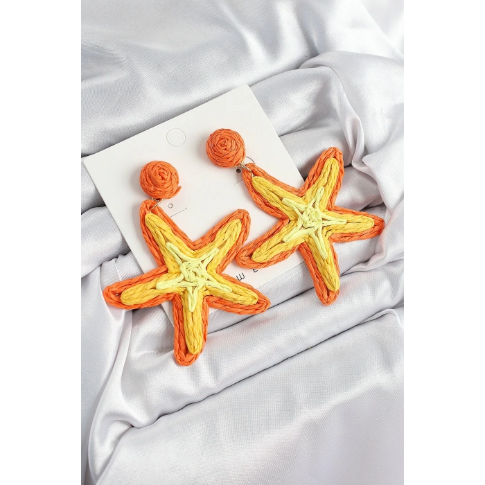 Pirinç Turuncu Deniz Yıldızı Model Gold Renk Kadın Hasır Küpe