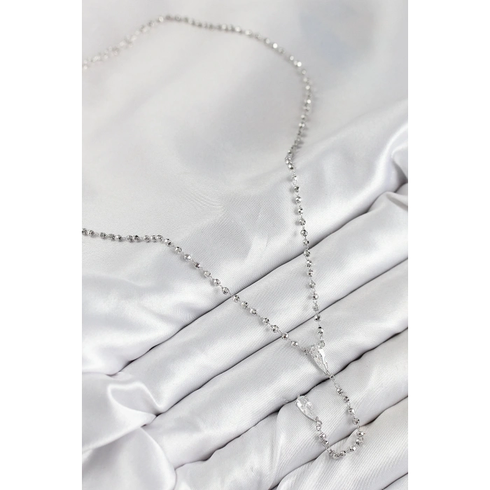 Pirinç Zirkon Taşlı Gümüş Renk Kadın Y Kolye