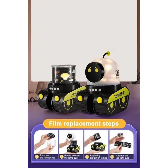 Robot Projeksiyon Gece Lambası Hoparlörlü Şarjlı Yıldızlı Gökyüzü Temalı Led Projeksiyon Lambası
