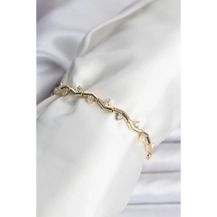 Zikzak Model Pirinç Gold Renk Bileklik