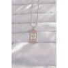 316L Çelik Gümüş Renk Pembe Mineli Ay Figür Tarot Kolye