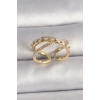 Pirinç Gold Renk Zirkon Taşlı Ayarlanabilir Kadın Yüzük