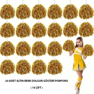 10 Çift ( 20 Adet ) Altın Renk 23 Nisan 19 Mayıs 29 Ekim Okul Gösteri Ponponları