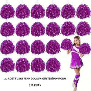 10 Çift ( 20 Adet ) Fuşya Renk 23 Nisan 19 Mayıs 29 Ekim Okul Gösteri Ponponları
