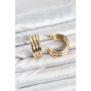 3lü Görünüm 316L Çelik Gold Renk Kadın Küpe