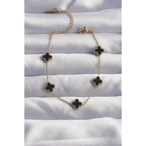 316L Çelik Baby Boy Gold Renk Siyah Mineli Yonca Bileklik