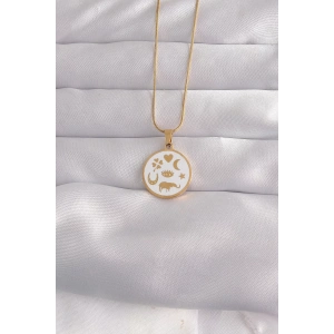 316L Çelik Gold Renk Beyaz Mineli Karışık Figürlü Tarot Kolye