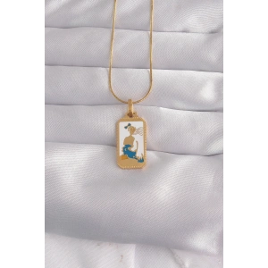 316L Çelik Gold Renk Beyaz Mineli Kız Figür Tarot Kolye