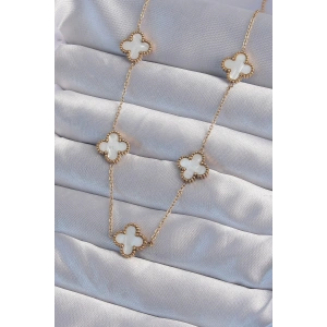 316L Çelik Gold Renk Beyaz Sedefli Yonca Kolye