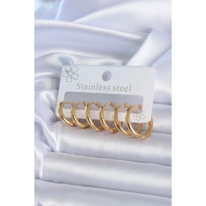 316L Çelik Gold Renk Halka Model Kadın Küpe Seti
