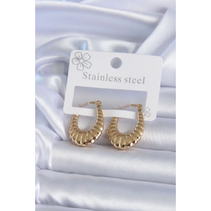 316L Çelik Gold Renk İşlemeli Halka Model Kadın Küpe