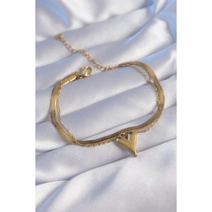 316L Çelik Gold Renk İtalyan Zincirli Kalp Model Bileklik