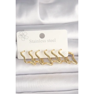 316L Çelik Gold Renk Yıldız Model Kadın Küpe Seti