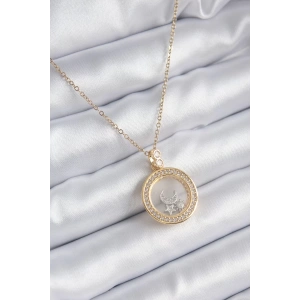 316L Çelik Gold Renk Zirkon Taş Detay Ay Yıldız Fanus Model Kadın Kolye