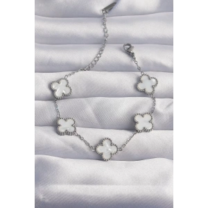 316L Çelik Gümüş Renk Beyaz Sedefli Yonca Bileklik