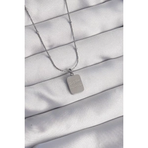 316L Çelik Gümüş Renk Kare Charm Model Kolye