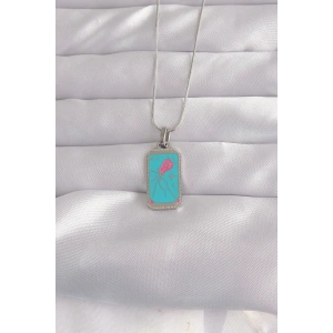 316L Çelik Gümüş Renk Mavi Mineli Tarot Kolye