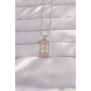 316L Çelik Gümüş Renk Pembe Mineli Ay Figür Tarot Kolye