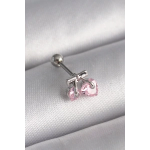 316L Çelik Gümüş Renk Pembe Zirkon Taşlı Kalp Tragus Piercing