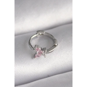 316L Çelik Gümüş Renk Pembe Zirkon Taşlı Kelebek Model Tragus Piercing