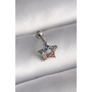 316L Çelik Gümüş Renk Renkli Zirkon Taşlı Yıldız Model Tragus Piercing