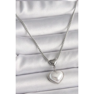 316L Çelik Gümüş Renk Zincir 3D Kalp Model Kadın Kolye