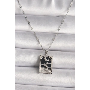 316L Çelik Gümüş Renk Zirkon Taşlı  Ay Figürlü Taror Model Kadın Kolye