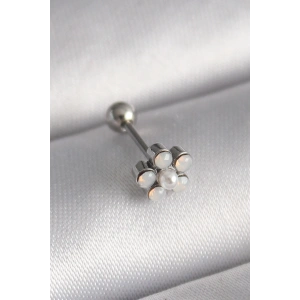 316L Çelik Gümüş Renk Zirkon Taşlı Çiçek Model Tragus Piercing
