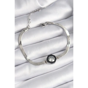 316L Çelik Gümüş Renk Zirkon Taşlı İtalyan Zincir Model Kadın Bileklik