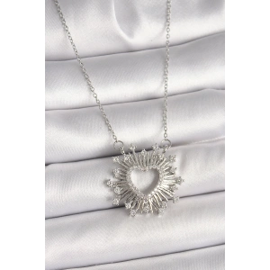 316L Çelik Gümüş Renk Zirkon Taşlı Kalp Model Kadın Kolye