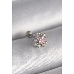 316L Çelik Gümüş Renk Zirkon Taşlı Kalp Tragus Piercing