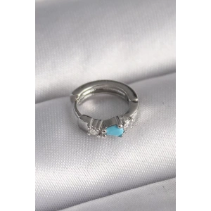 316L Çelik Gümüş Renk Zirkon Taşlı Mavi Boncuk Detay Tragus Piercing