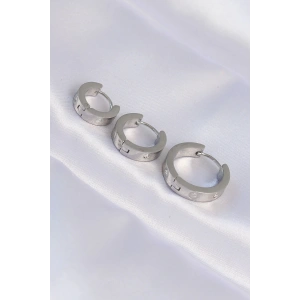 316L Çelik Gümüş Renk Zirkon Taşlı Model 3lü Halka Küpe