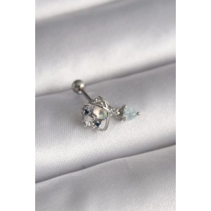 316L Çelik Gümüş Renk Zirkon Taşlı Sallantı Kalp Detay Tragus Piercing