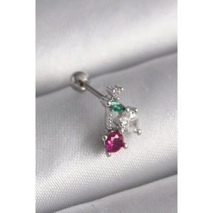 316L Çelik Gümüş Renk Zirkon Taşlı Tragus Piercing